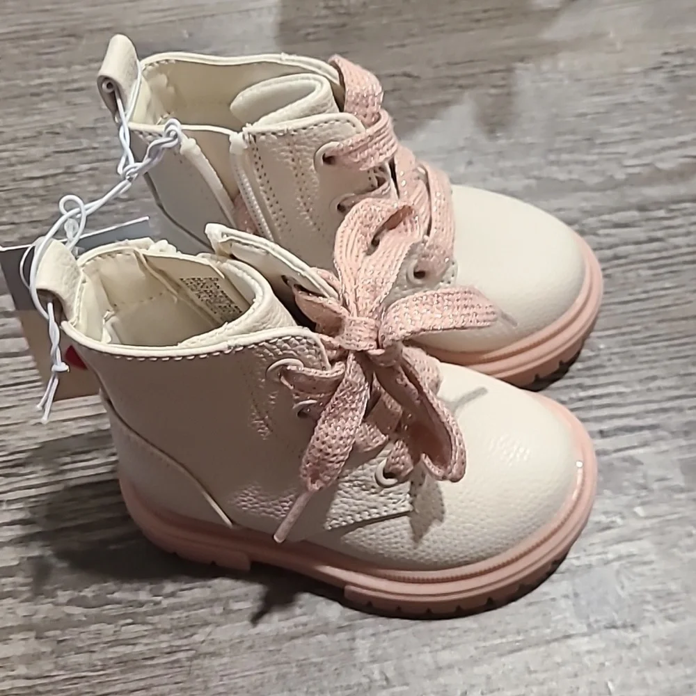Cat & Jack Zipper Lace-up Combat Boots - Amaya/Ivory